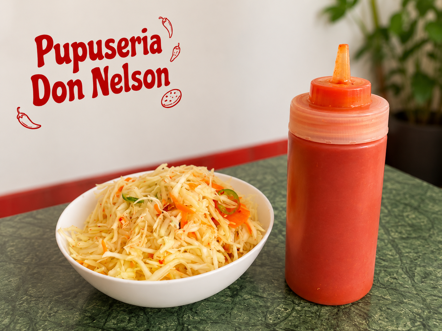 Curtido y salsa para pupusas